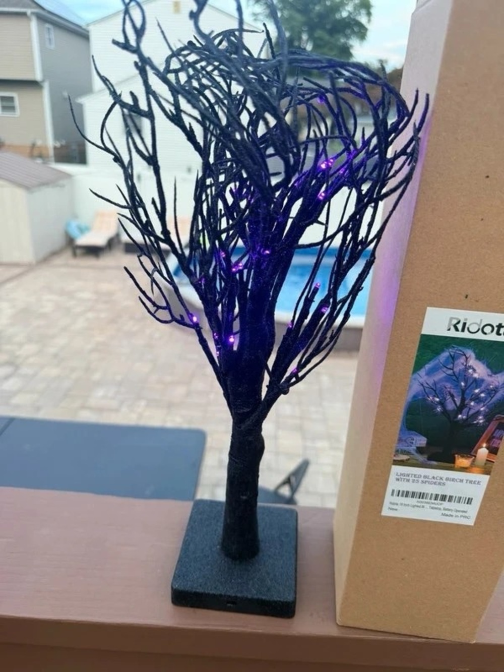 Black Decorative Lighted Tree with Purple Lights